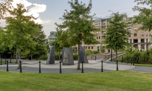 a large building with trees in front of it
